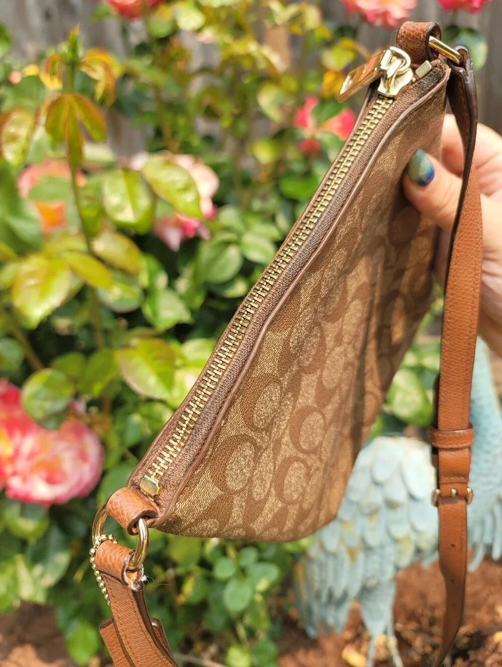 Coach Signature Stripe Tan Crossbody